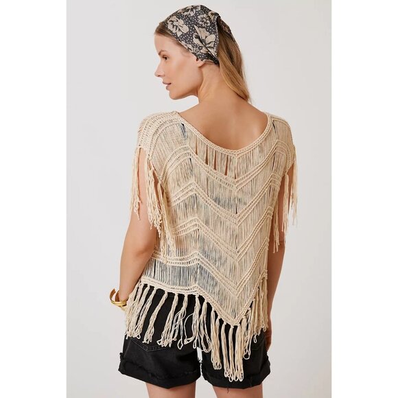 Ivory Crochet Fringe Poncho From Anthropologie - Picture 3 of 4